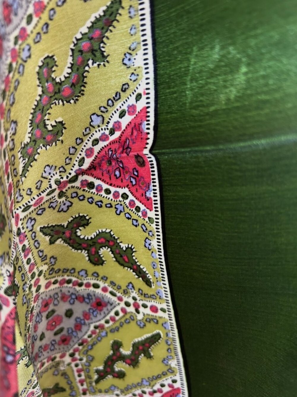 Vintage Liberty of London Green Border Silk Scarf - Picture 10 of 12